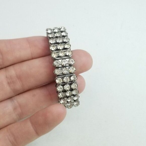 Vintage Three Row Rhinestone Stretch Bracelet Made in British Hong Kong, Estate - Picture 2 of 7